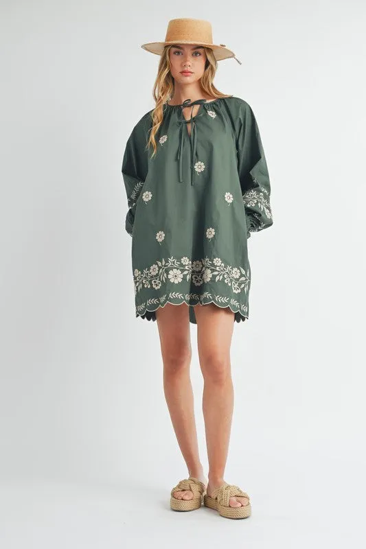 Green Embroidered Peasant Dress