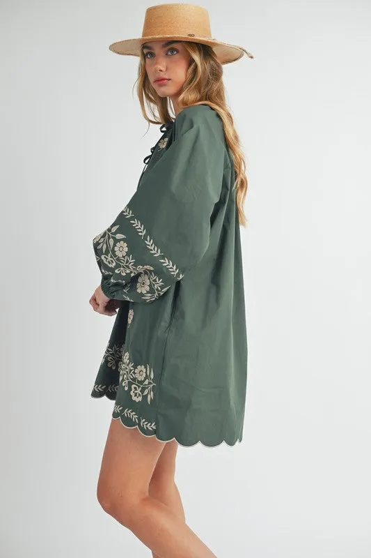 Green Embroidered Peasant Dress
