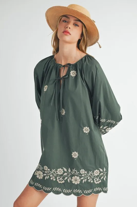 Green Embroidered Peasant Dress