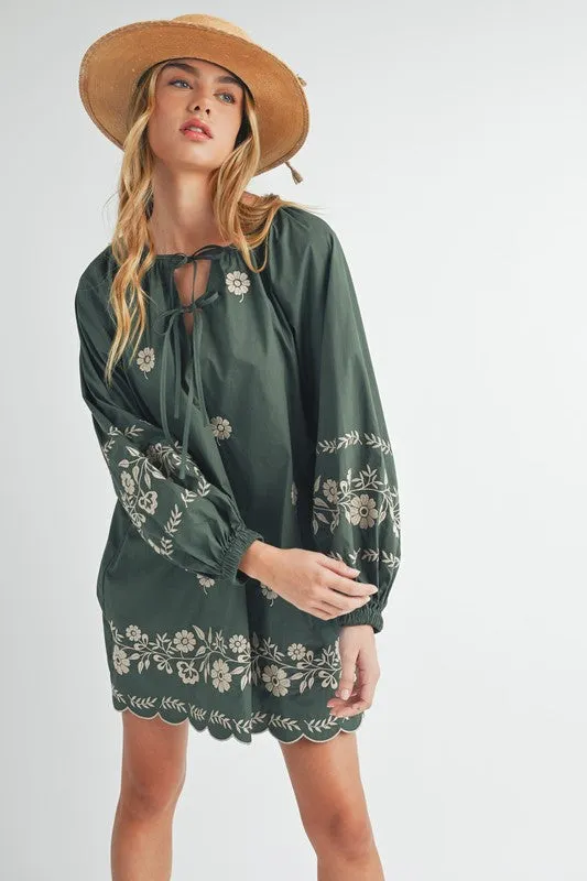 Green Embroidered Peasant Dress