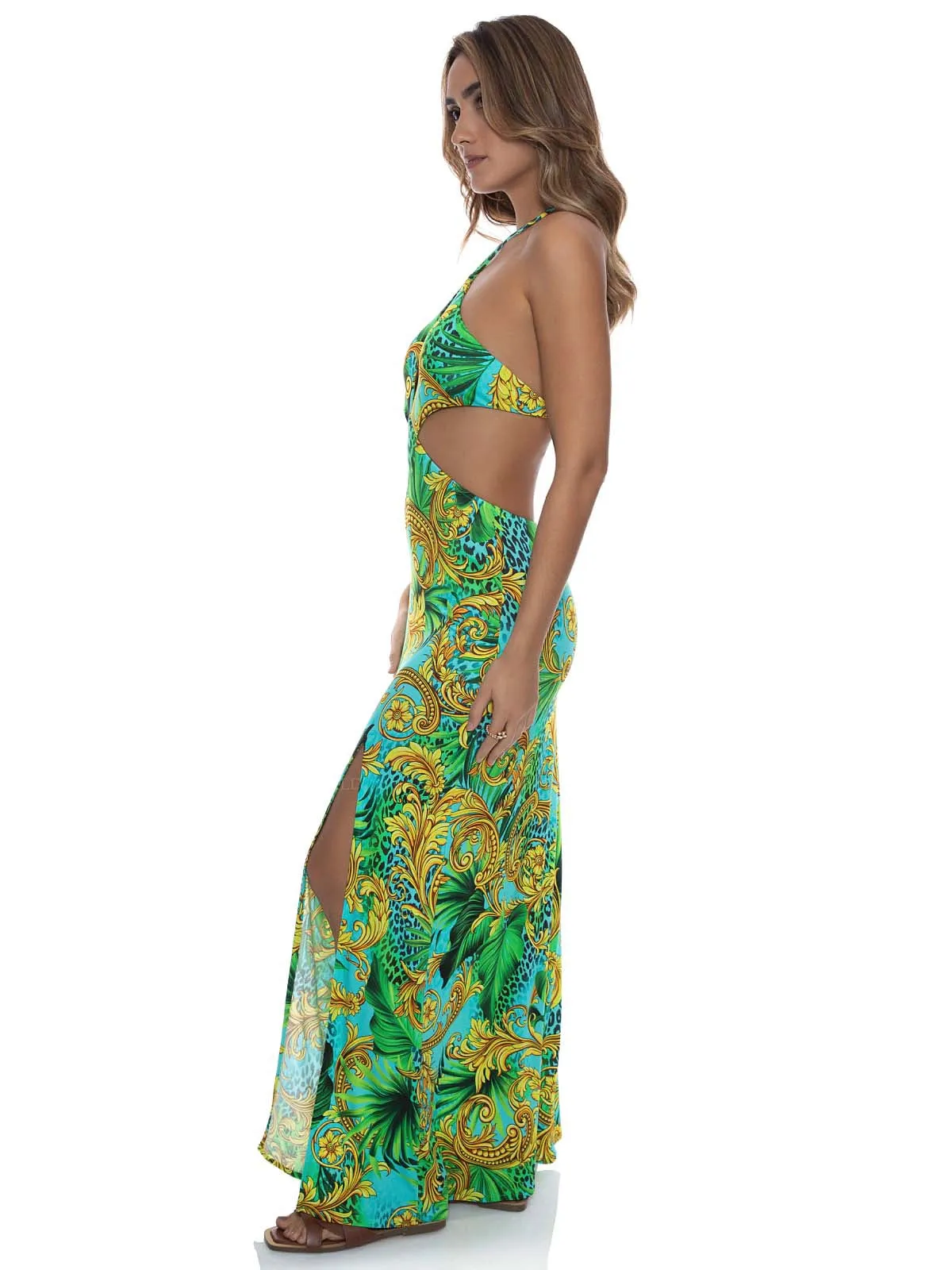 Halter Keyhole Cut Out Maxi Dress