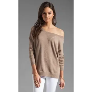 Haute Hippie Lurex Off the Shoulder Sweatshirt in Fawn