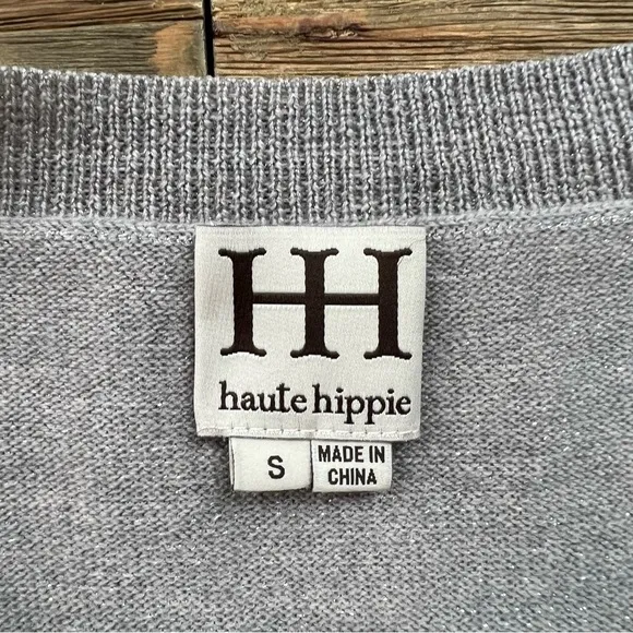 Haute Hippie Lurex Off the Shoulder Sweatshirt in Fawn