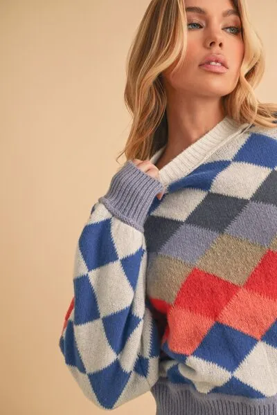 Hazel Blues® |  Aemi   Co Diamond Mock Neck Raglan Sleeve Sweater