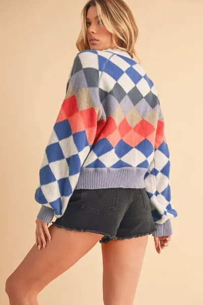 Hazel Blues® |  Aemi   Co Diamond Mock Neck Raglan Sleeve Sweater