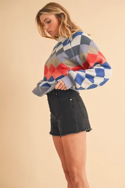 Hazel Blues® |  Aemi   Co Diamond Mock Neck Raglan Sleeve Sweater