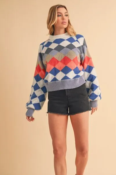 Hazel Blues® |  Aemi   Co Diamond Mock Neck Raglan Sleeve Sweater