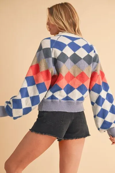Hazel Blues® |  Aemi   Co Diamond Mock Neck Raglan Sleeve Sweater