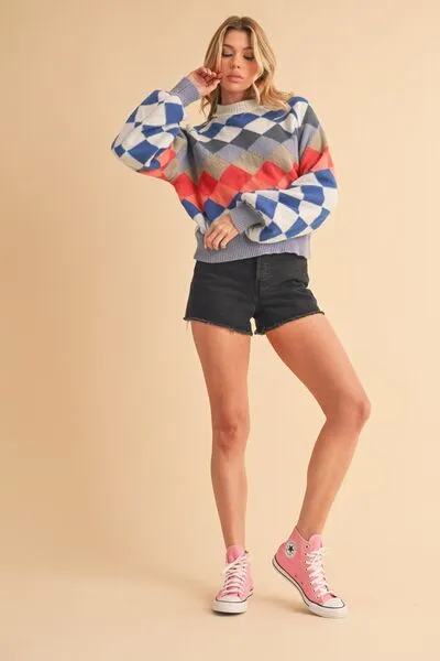 Hazel Blues® |  Aemi   Co Diamond Mock Neck Raglan Sleeve Sweater