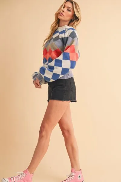 Hazel Blues® |  Aemi   Co Diamond Mock Neck Raglan Sleeve Sweater