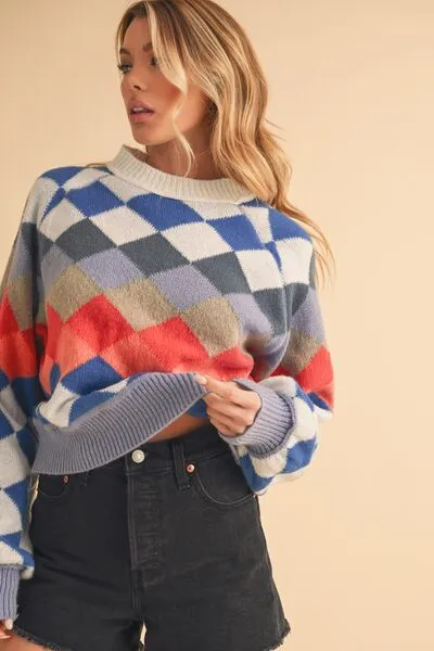Hazel Blues® |  Aemi   Co Diamond Mock Neck Raglan Sleeve Sweater