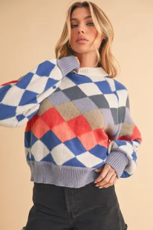 Hazel Blues® |  Aemi   Co Diamond Mock Neck Raglan Sleeve Sweater
