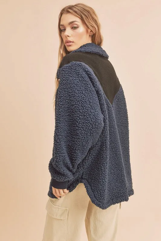 Hazel Blues® |  Aemi Co Two Tone Half Zip Fleece Sweatshirt