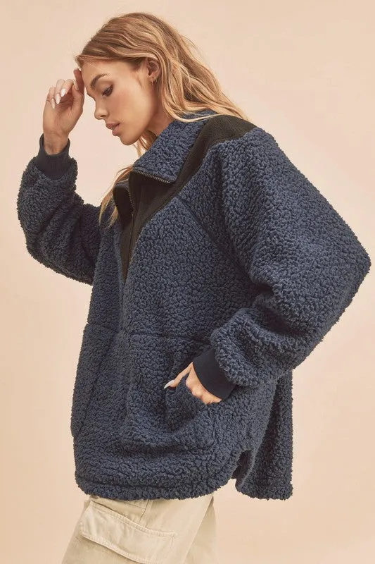 Hazel Blues® |  Aemi Co Two Tone Half Zip Fleece Sweatshirt