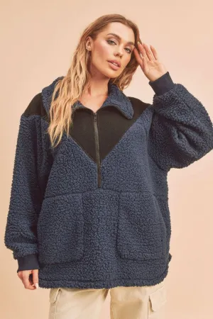 Hazel Blues® |  Aemi Co Two Tone Half Zip Fleece Sweatshirt