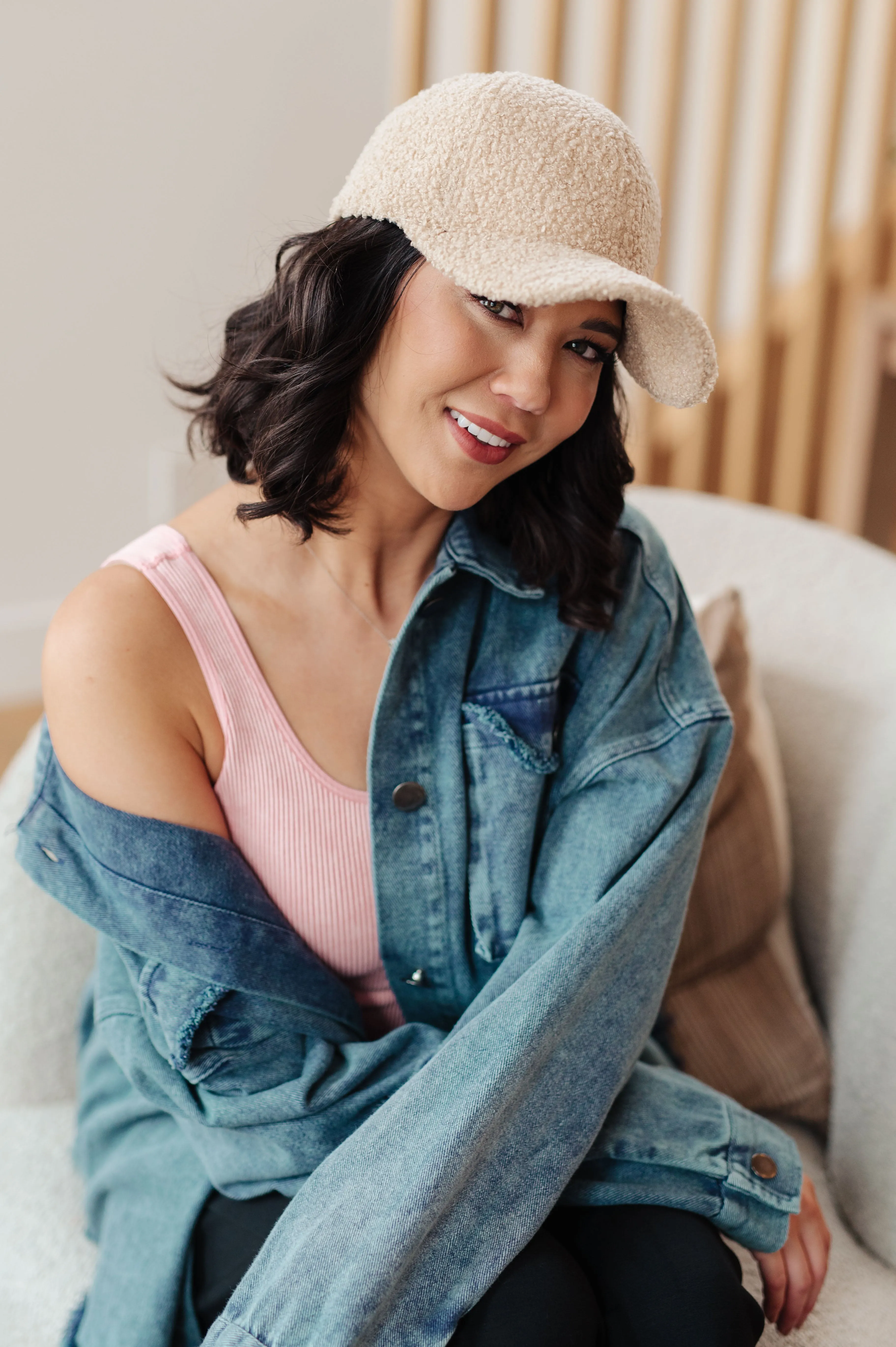 Hazel Blues® |  Lyla Sherpa Ball Cap in Khaki