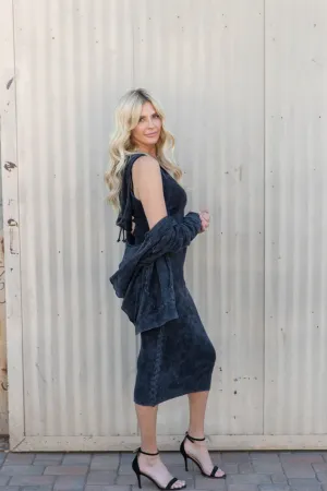 HOODED LACE BACK DRESS - VINTAGE BLACK