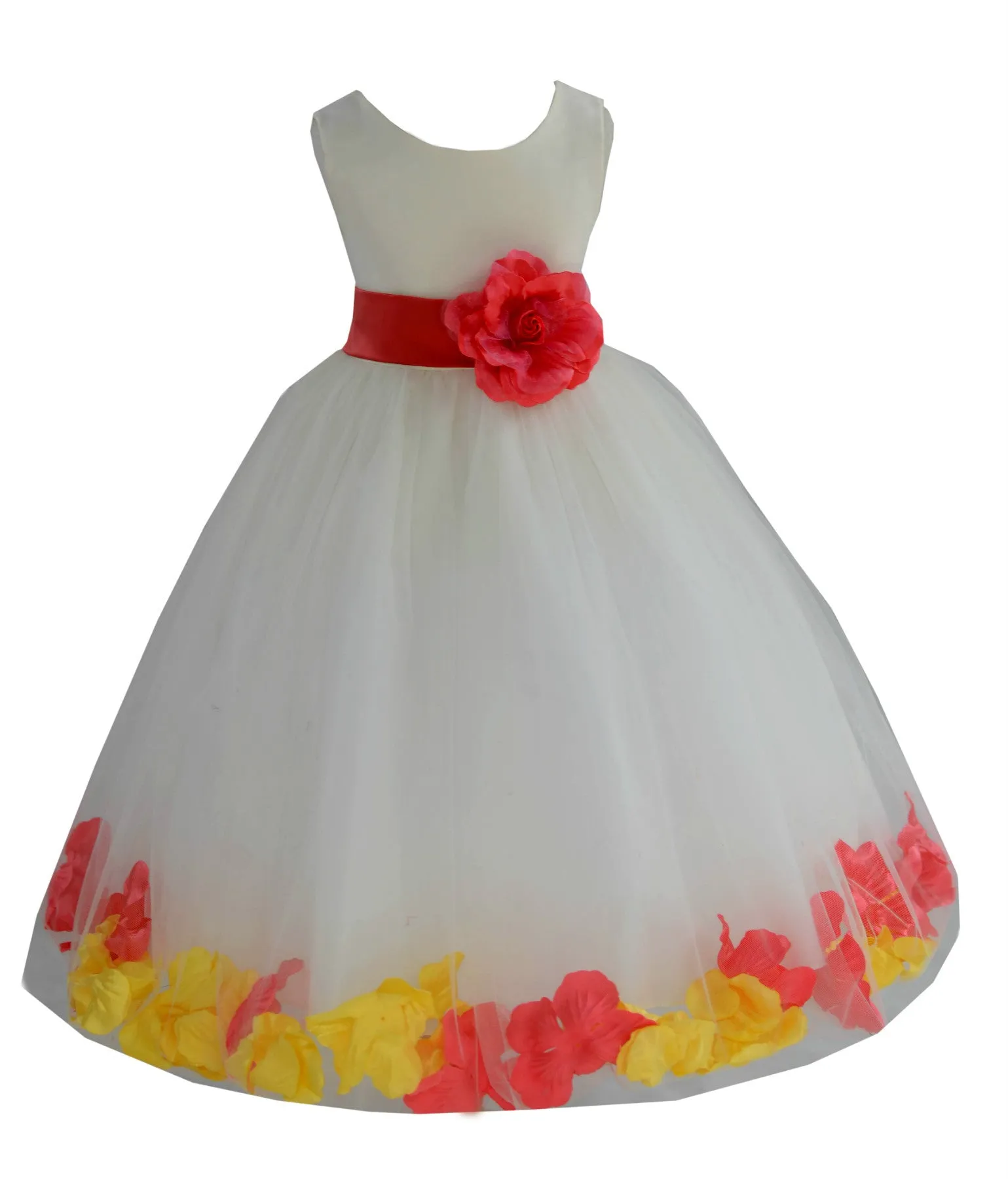 Ivory Elegant Colorful Mixed Rose Petals Bridesmaid Pageant Special Occasion Flower Girl Dress 302T(1)