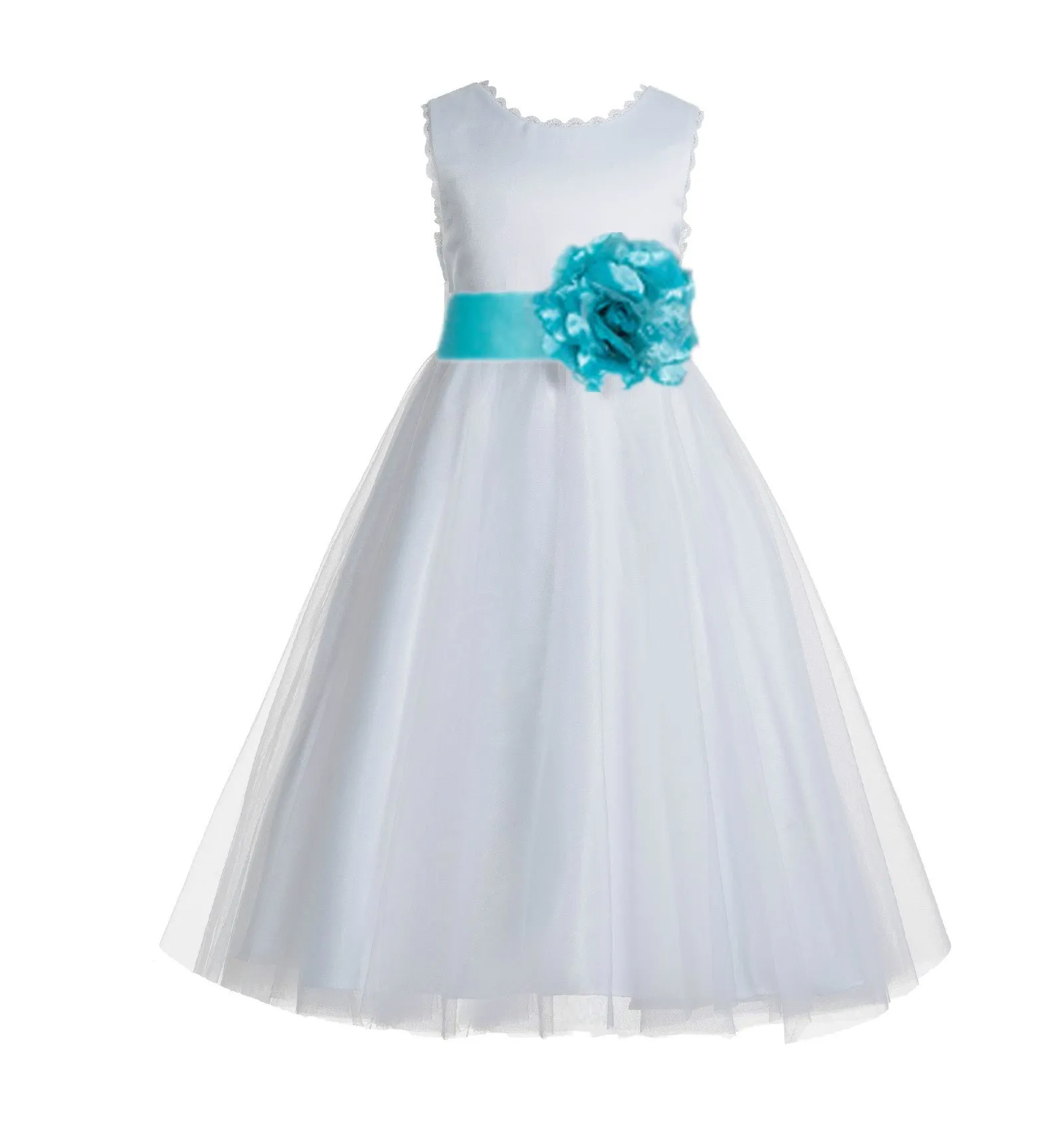 Ivory V-Back Lace Edge Flower Girl Dress Junior Pageant Special Occasion Formal Evening Gown 183T(1)