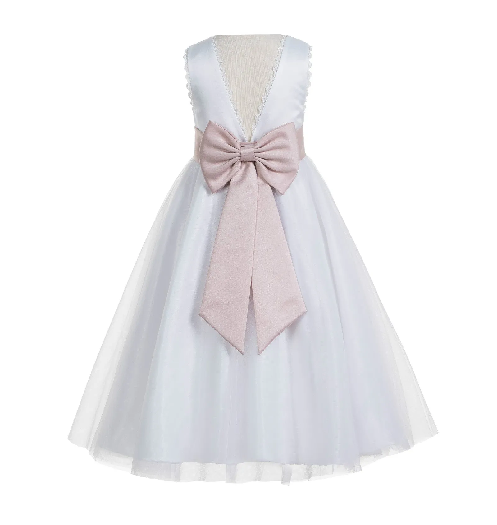 Ivory V-Back Lace Edge Flower Girl Dress Junior Pageant Special Occasion Formal Evening Gown 183T(1)