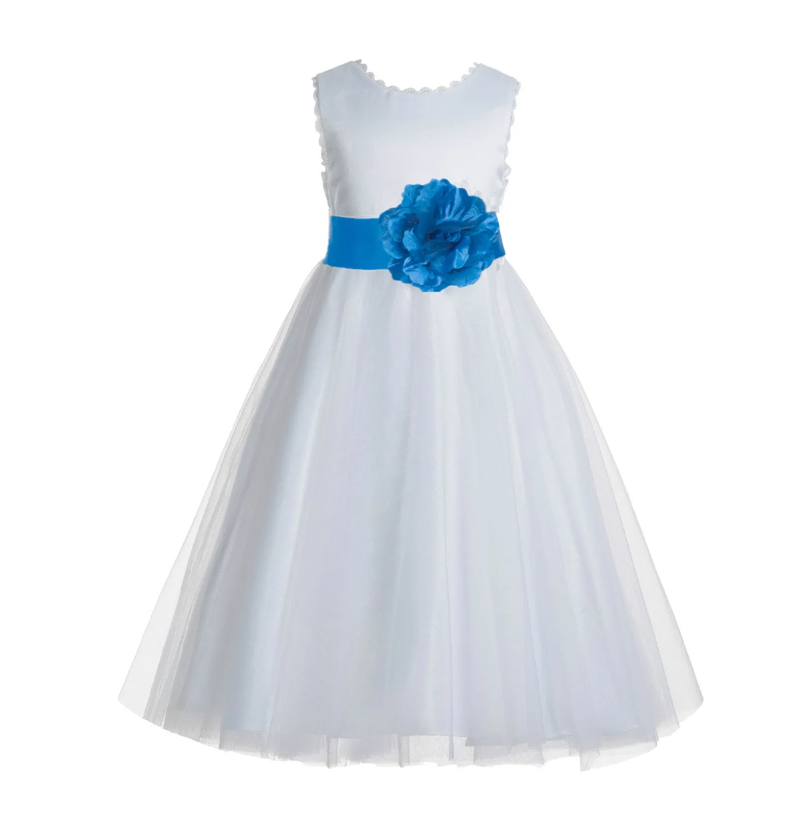 Ivory V-Back Lace Edge Flower Girl Dress Junior Pageant Special Occasion Formal Evening Gown 183T(1)