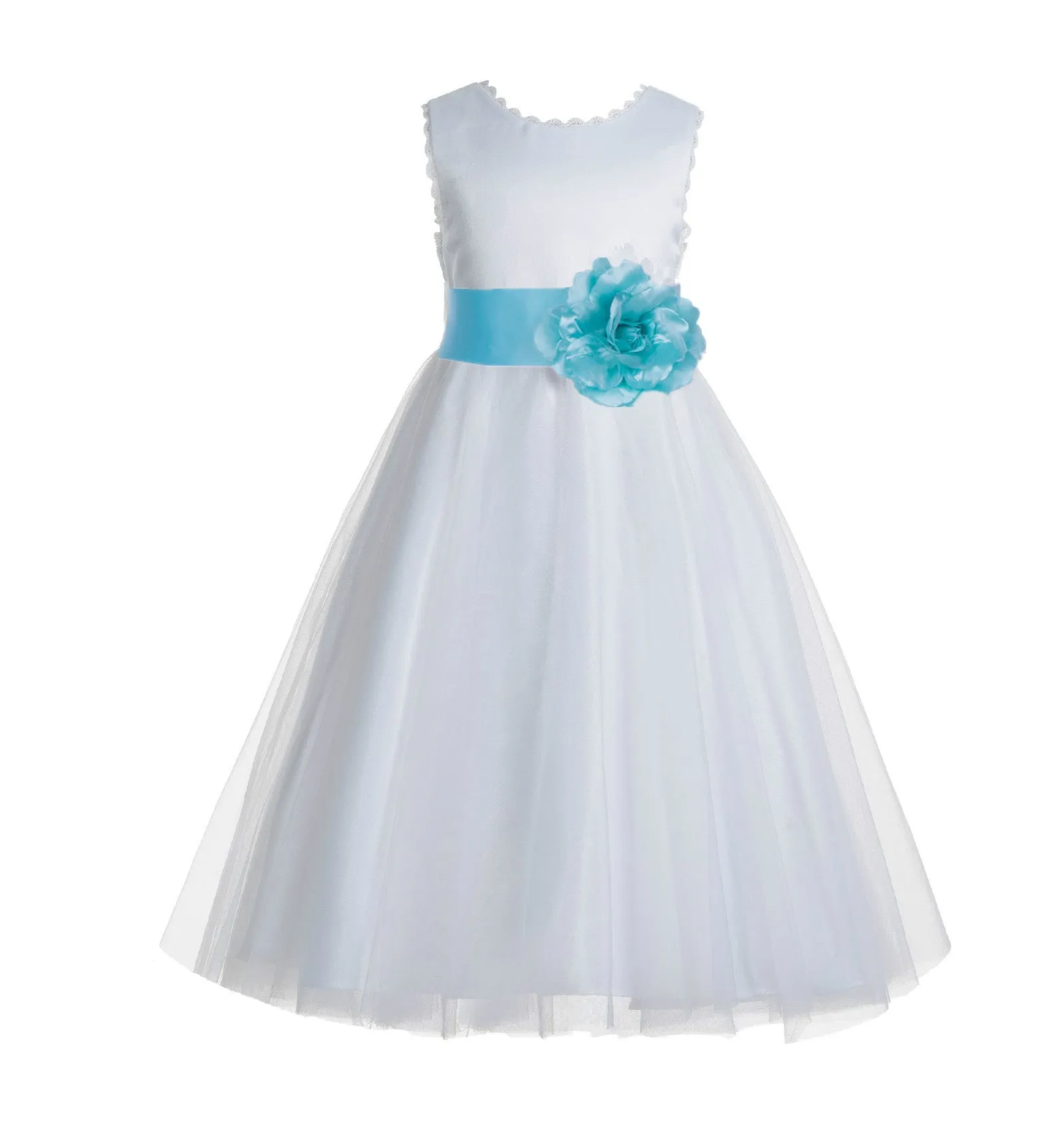 Ivory V-Back Lace Edge Flower Girl Dress Junior Pageant Special Occasion Formal Evening Gown 183T(1)