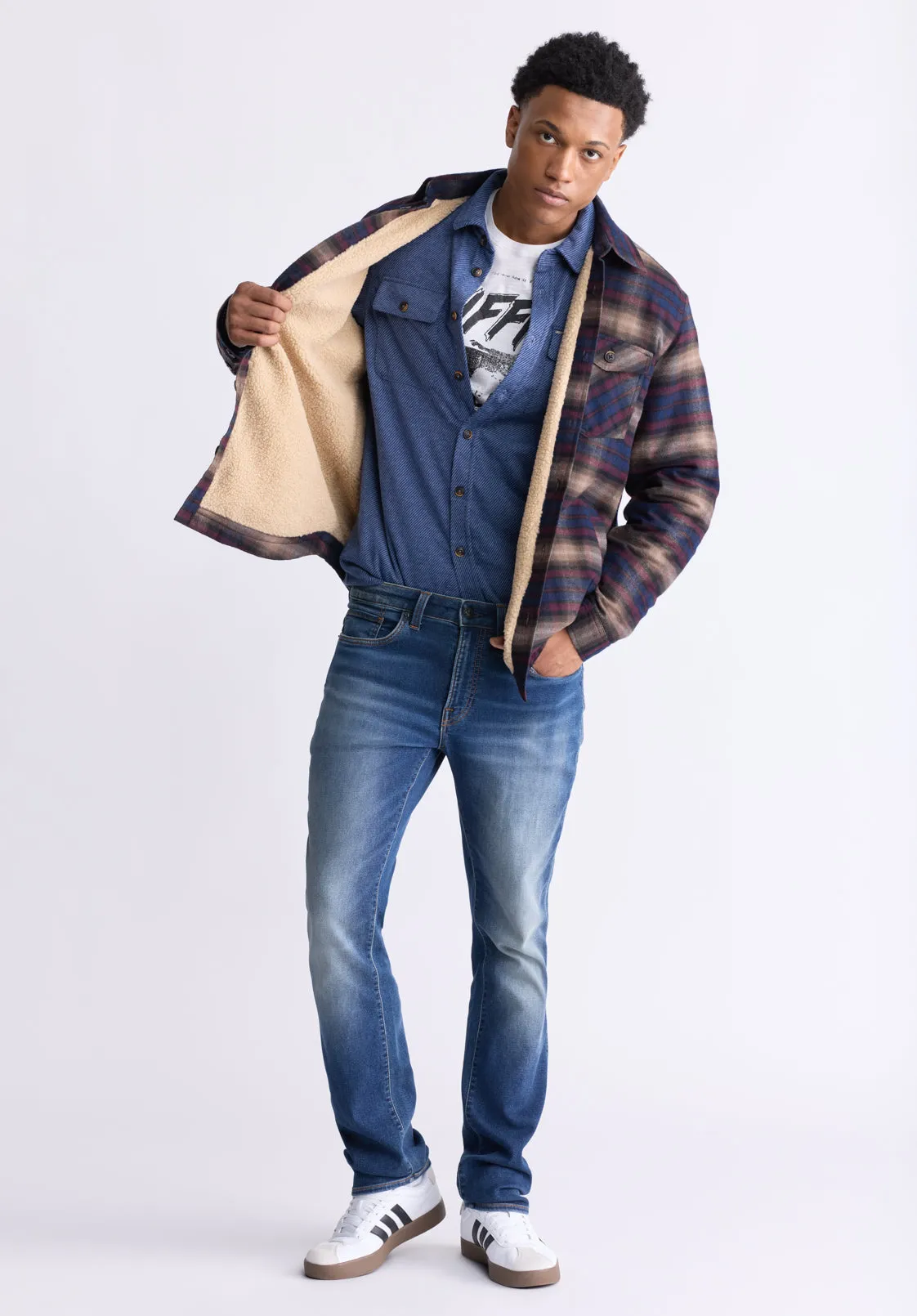Jalika Men's Plaid Shacket with Sherpa Lining, Whale & Beige - BM24447
