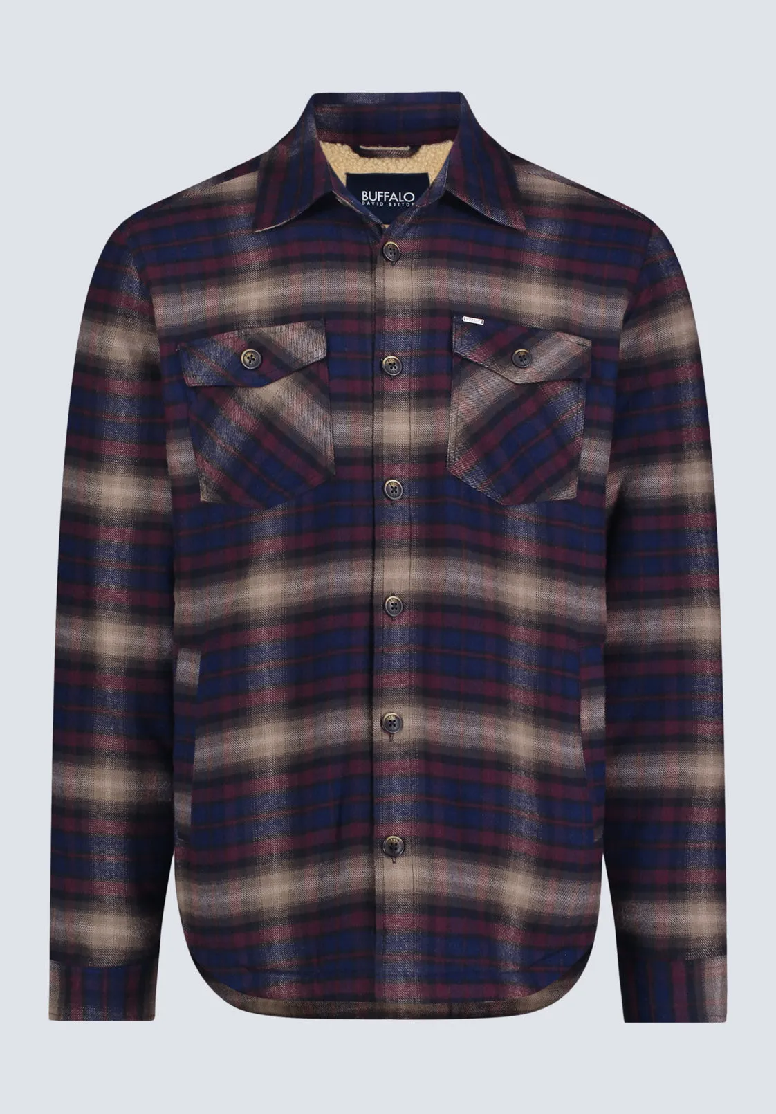 Jalika Men's Plaid Shacket with Sherpa Lining, Whale & Beige - BM24447