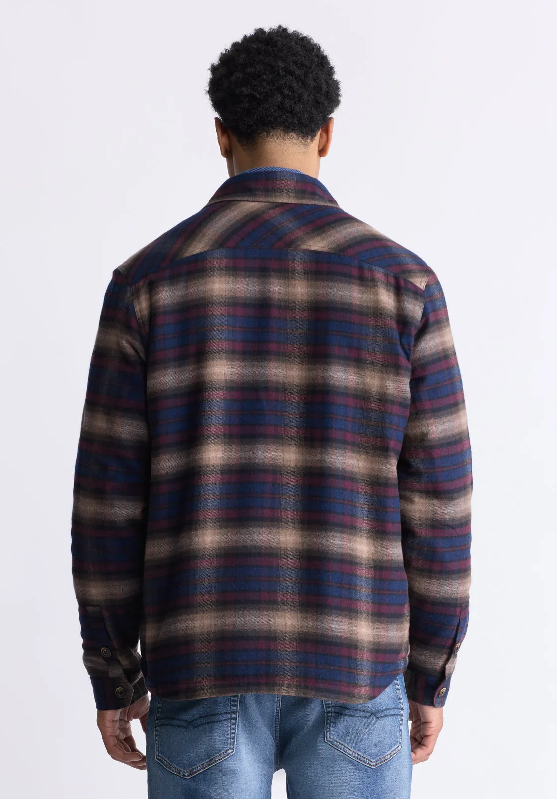 Jalika Men's Plaid Shacket with Sherpa Lining, Whale & Beige - BM24447