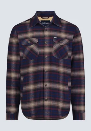 Jalika Men's Plaid Shacket with Sherpa Lining, Whale & Beige - BM24447