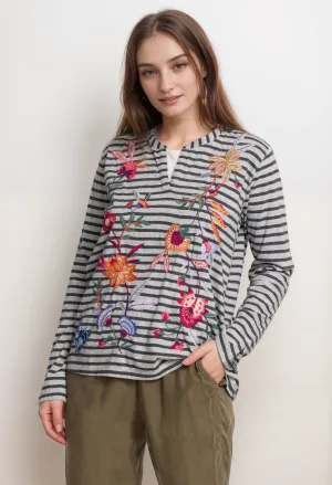 Johnny Was Sandra Split Stripe Cotton Jersey Tee J11323