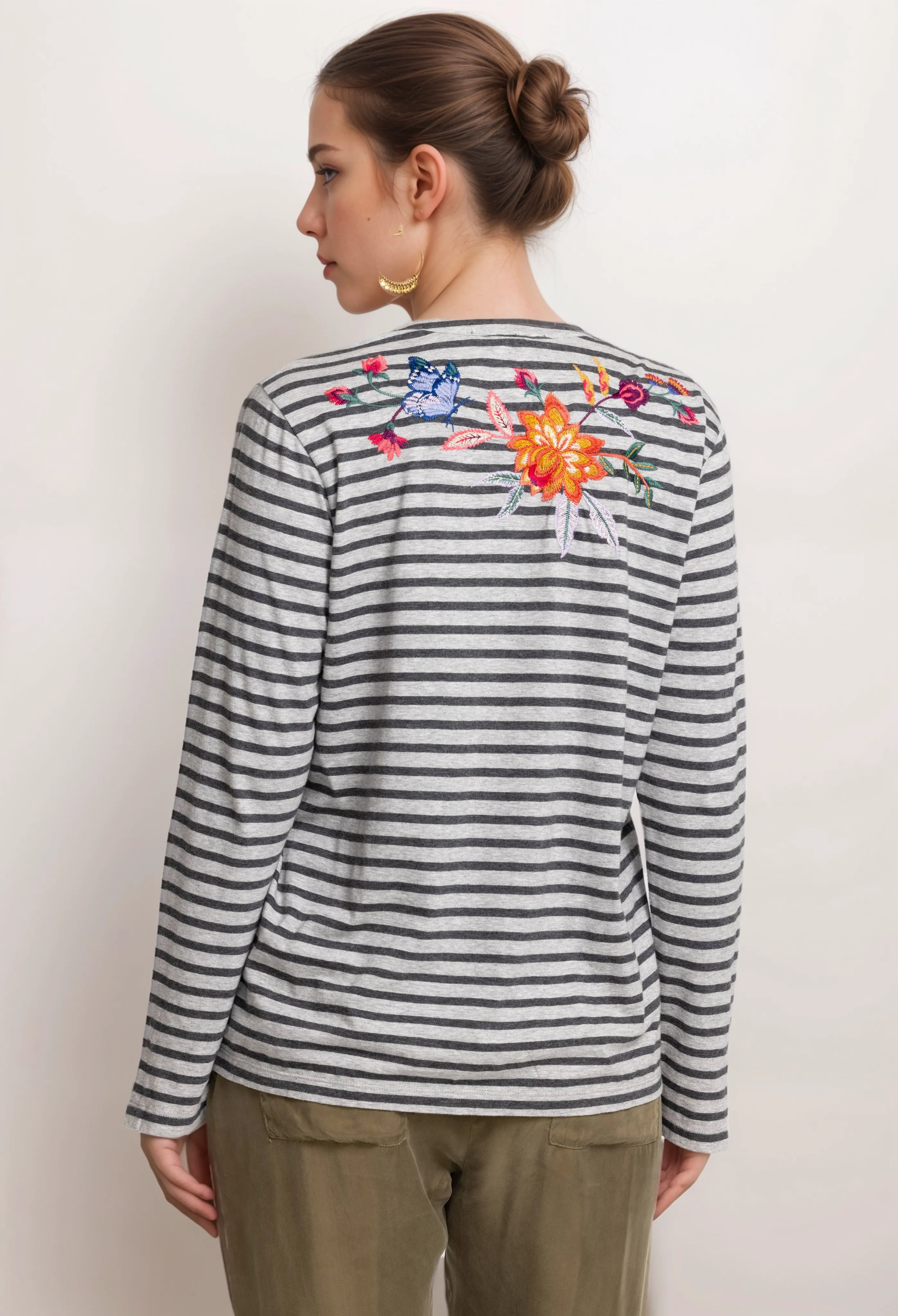 Johnny Was Sandra Split Stripe Cotton Jersey Tee J11323