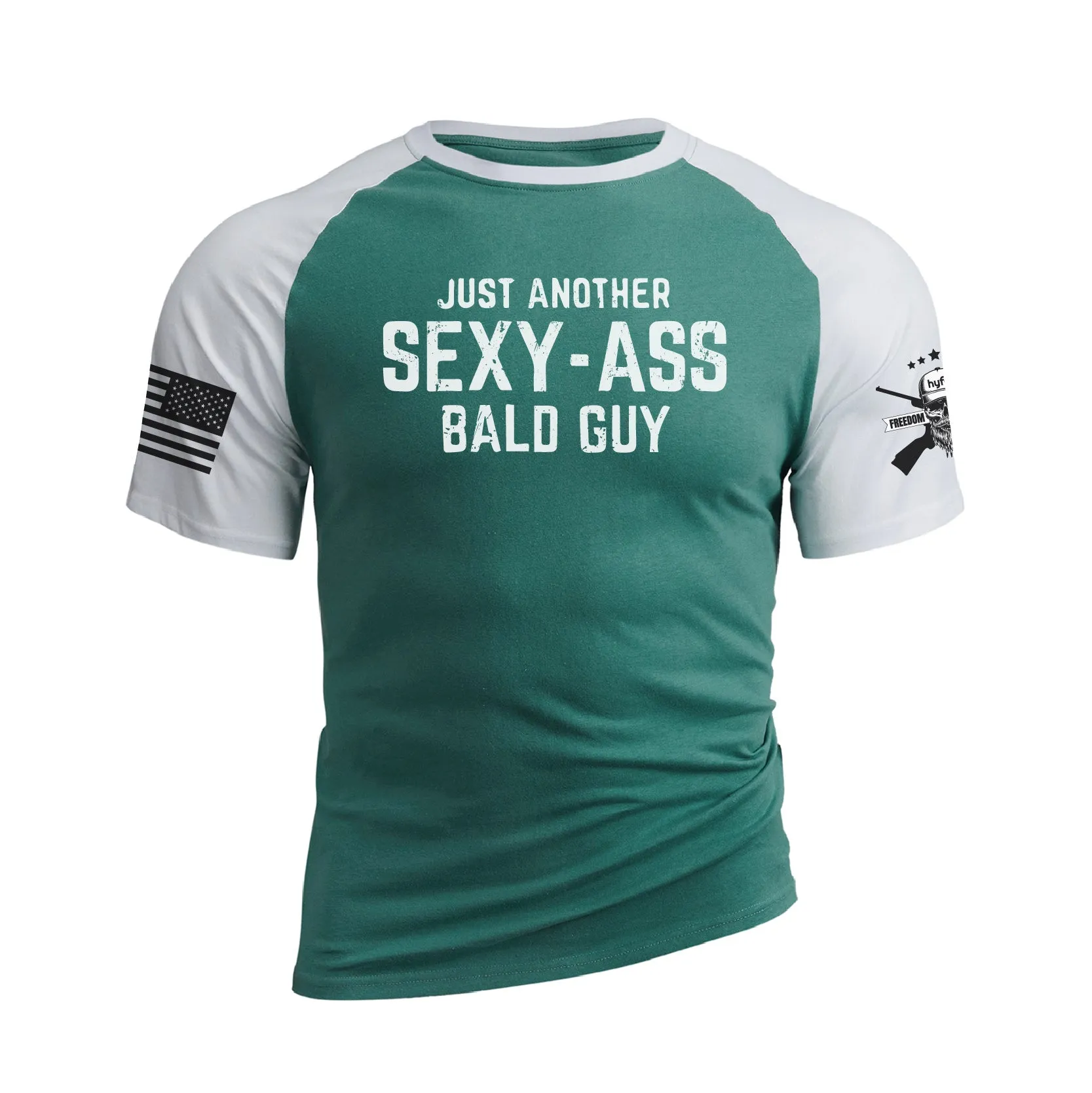 JUST ANOTHER SEXY ASS BALD GUY 100% COTTON RAGLAN GRAPHIC TEE