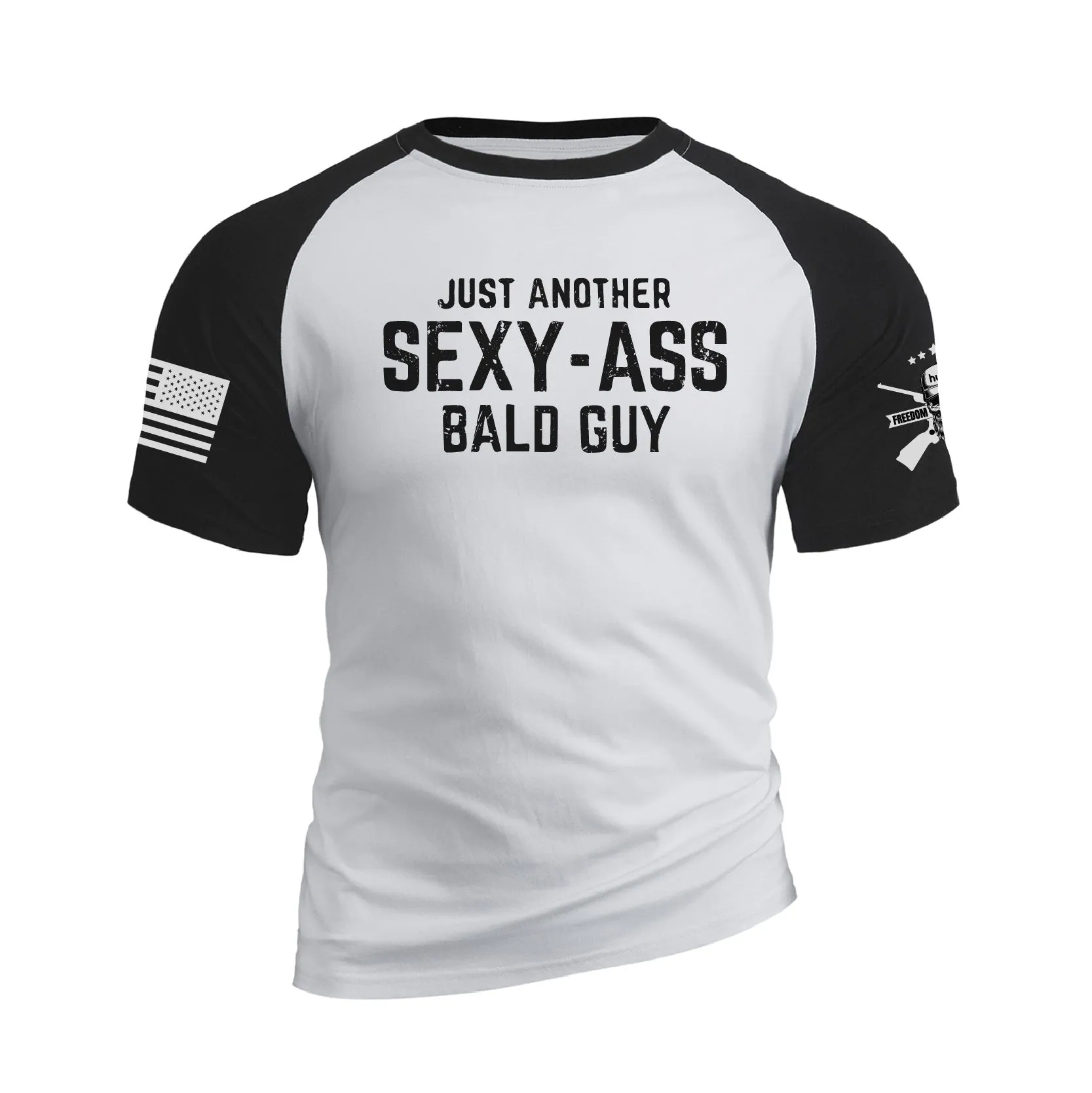 JUST ANOTHER SEXY ASS BALD GUY 100% COTTON RAGLAN GRAPHIC TEE