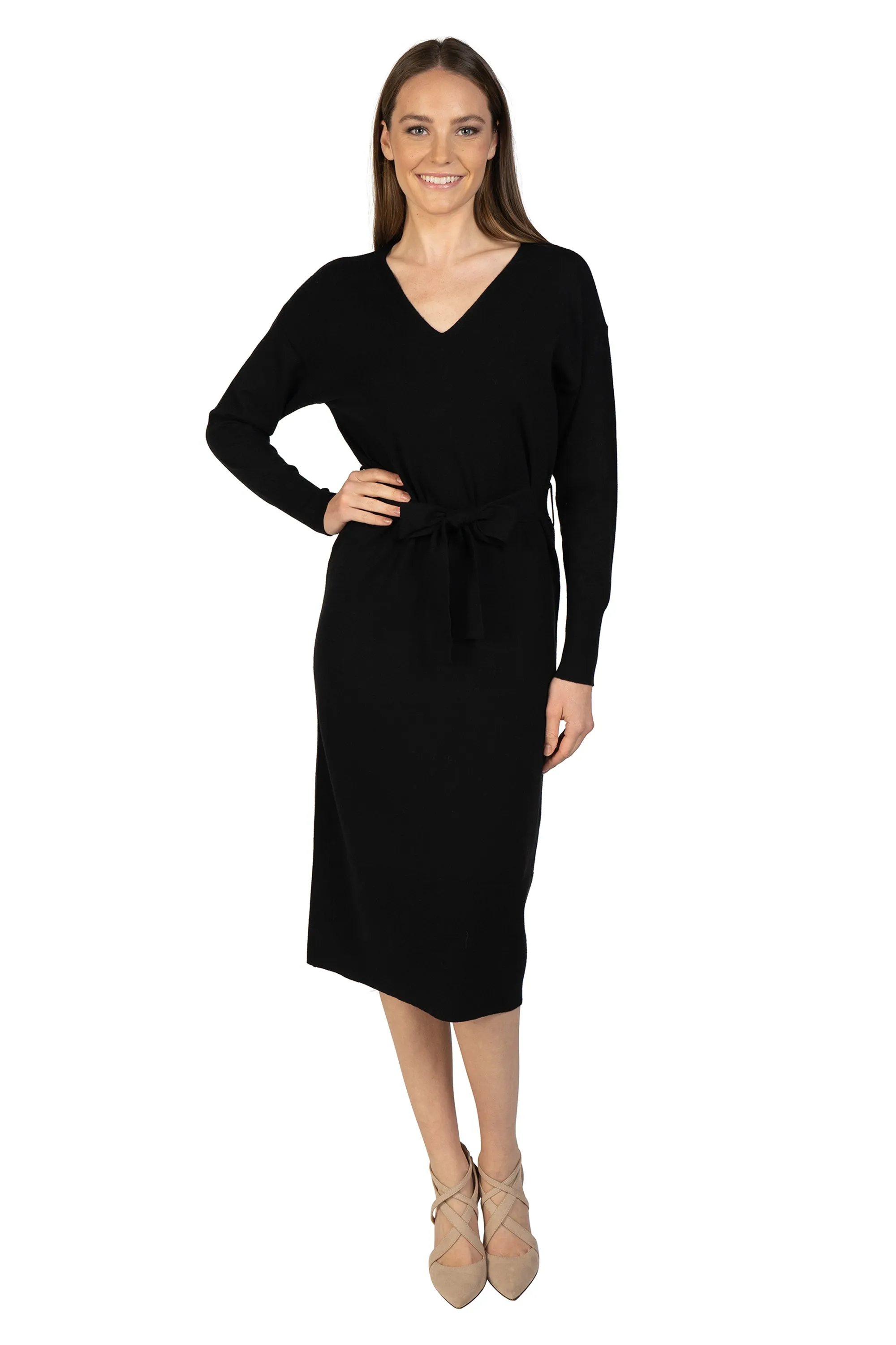 Knit Sweater Dress with Tie Sash
