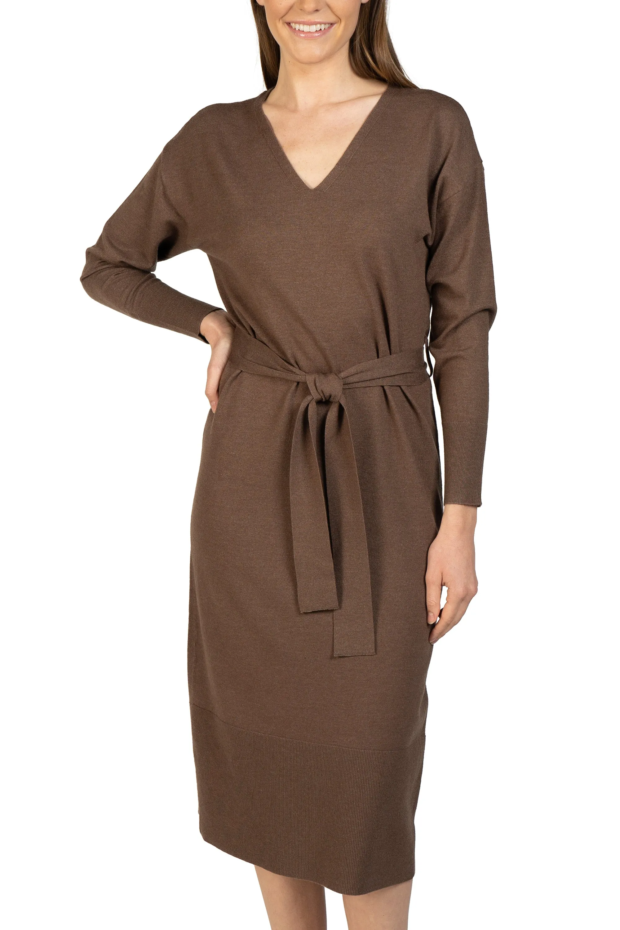 Knit Sweater Dress with Tie Sash