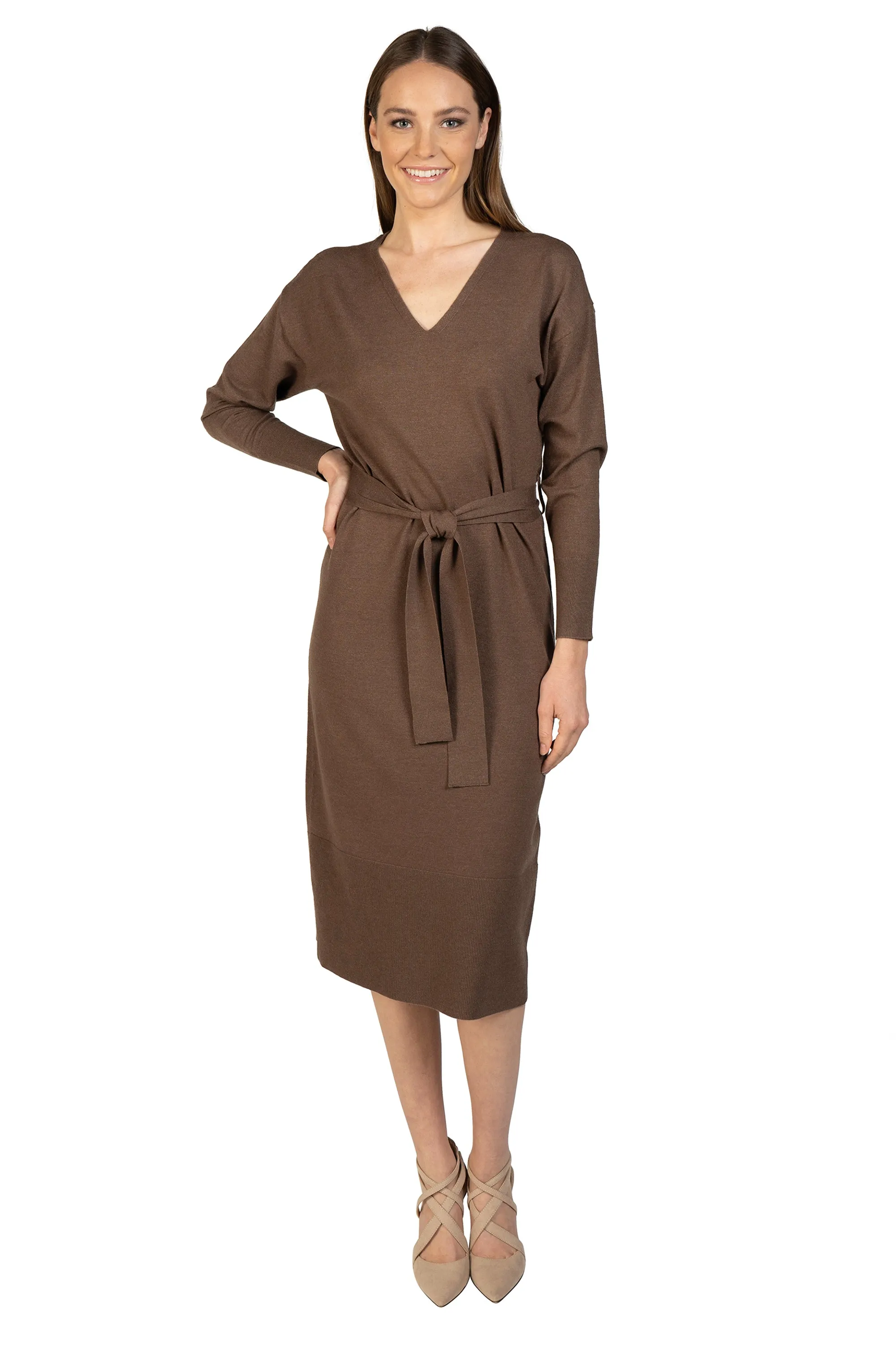 Knit Sweater Dress with Tie Sash