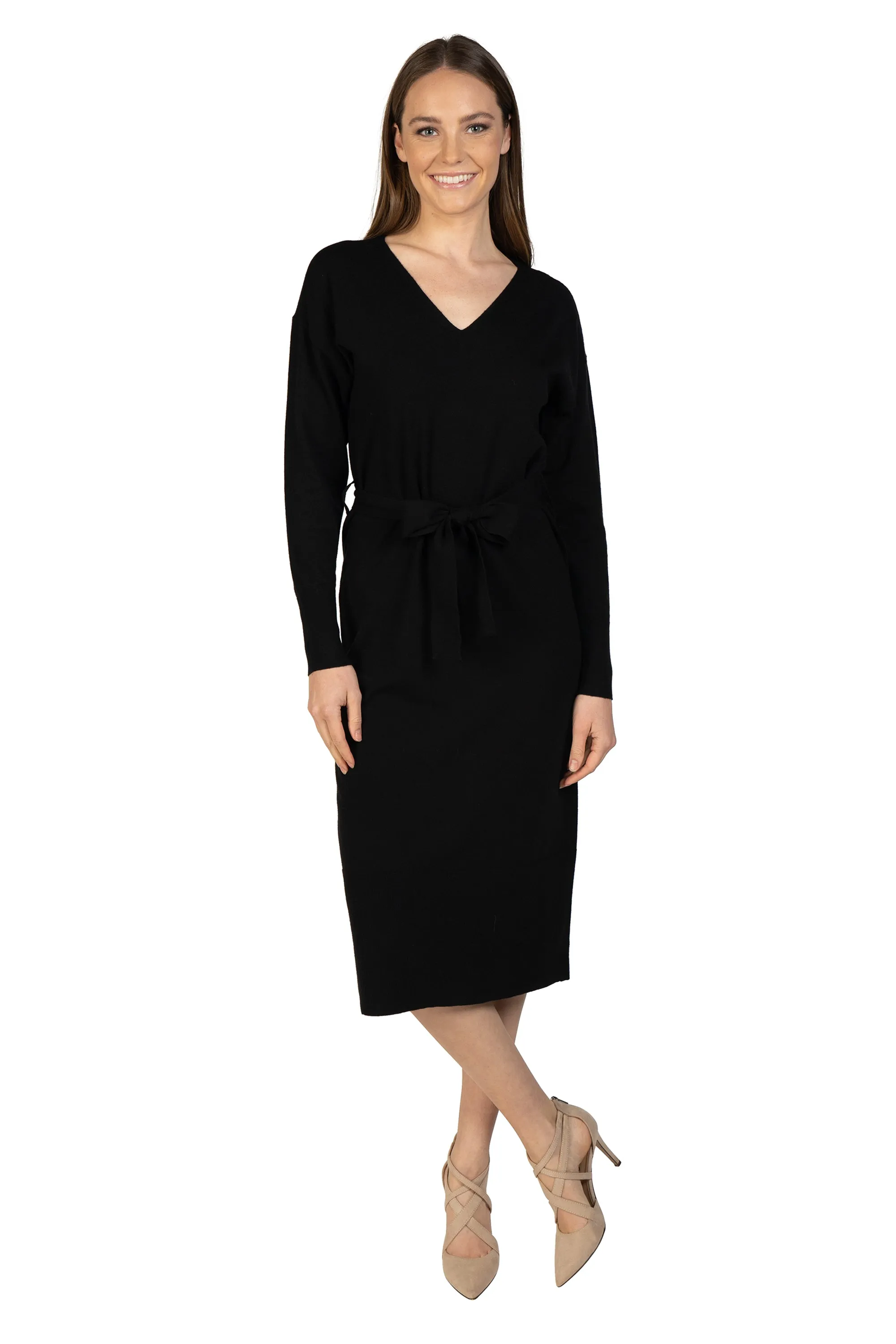 Knit Sweater Dress with Tie Sash