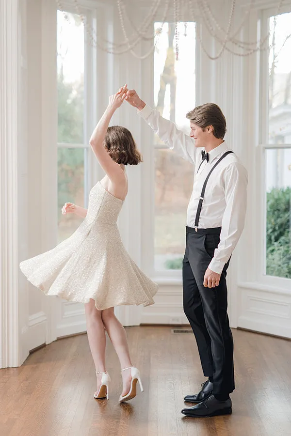Knox Strapless Sequin Fit and Flare Short Wedding Dress