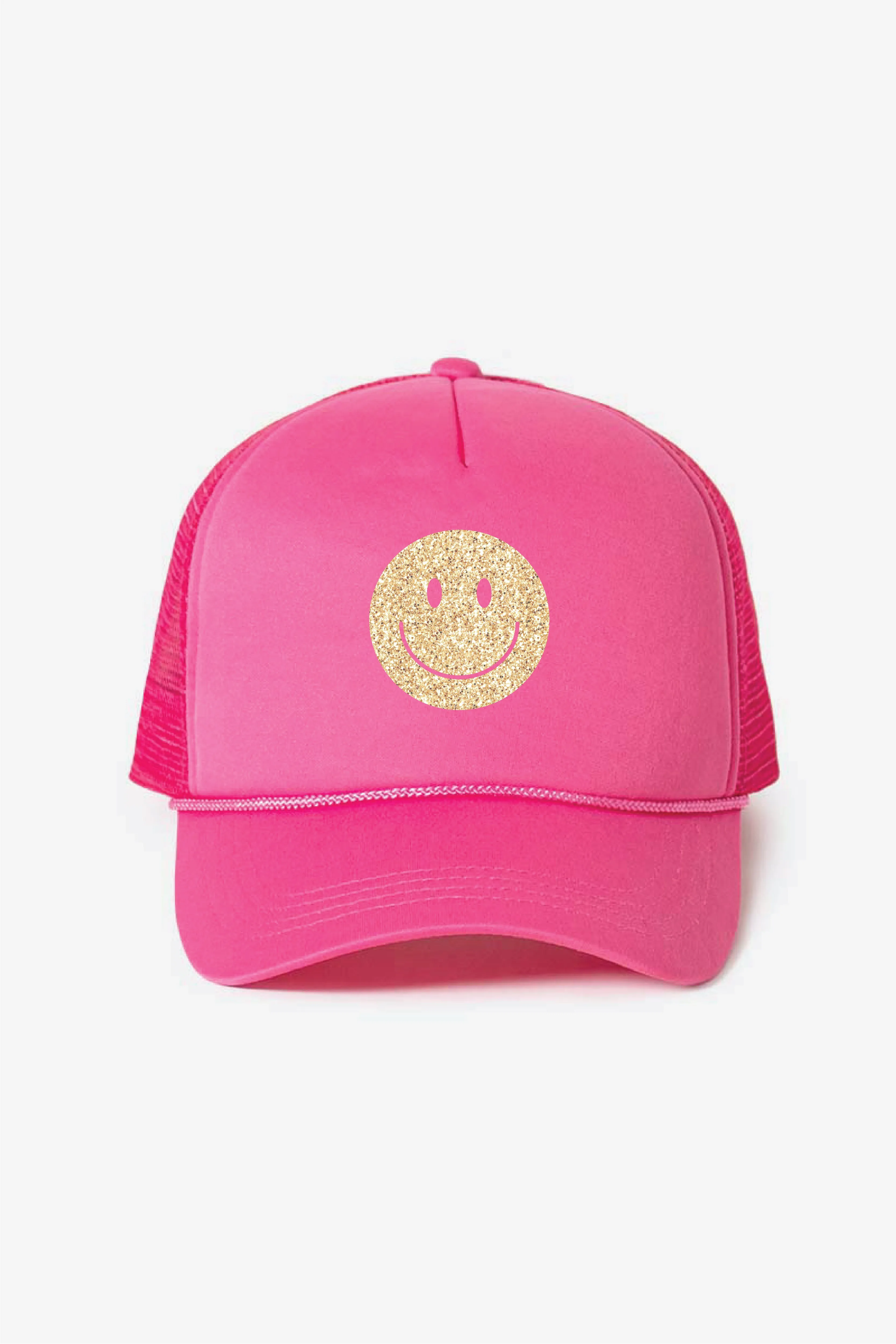LCAPM2213 - Smiley Face Glitter Solid Mesh Back Trucker hat