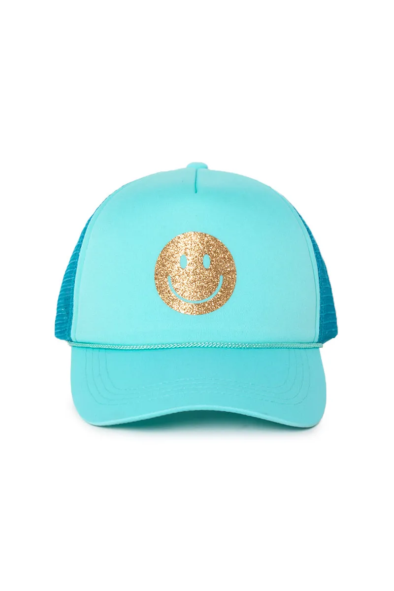 LCAPM2213 - Smiley Face Glitter Solid Mesh Back Trucker hat