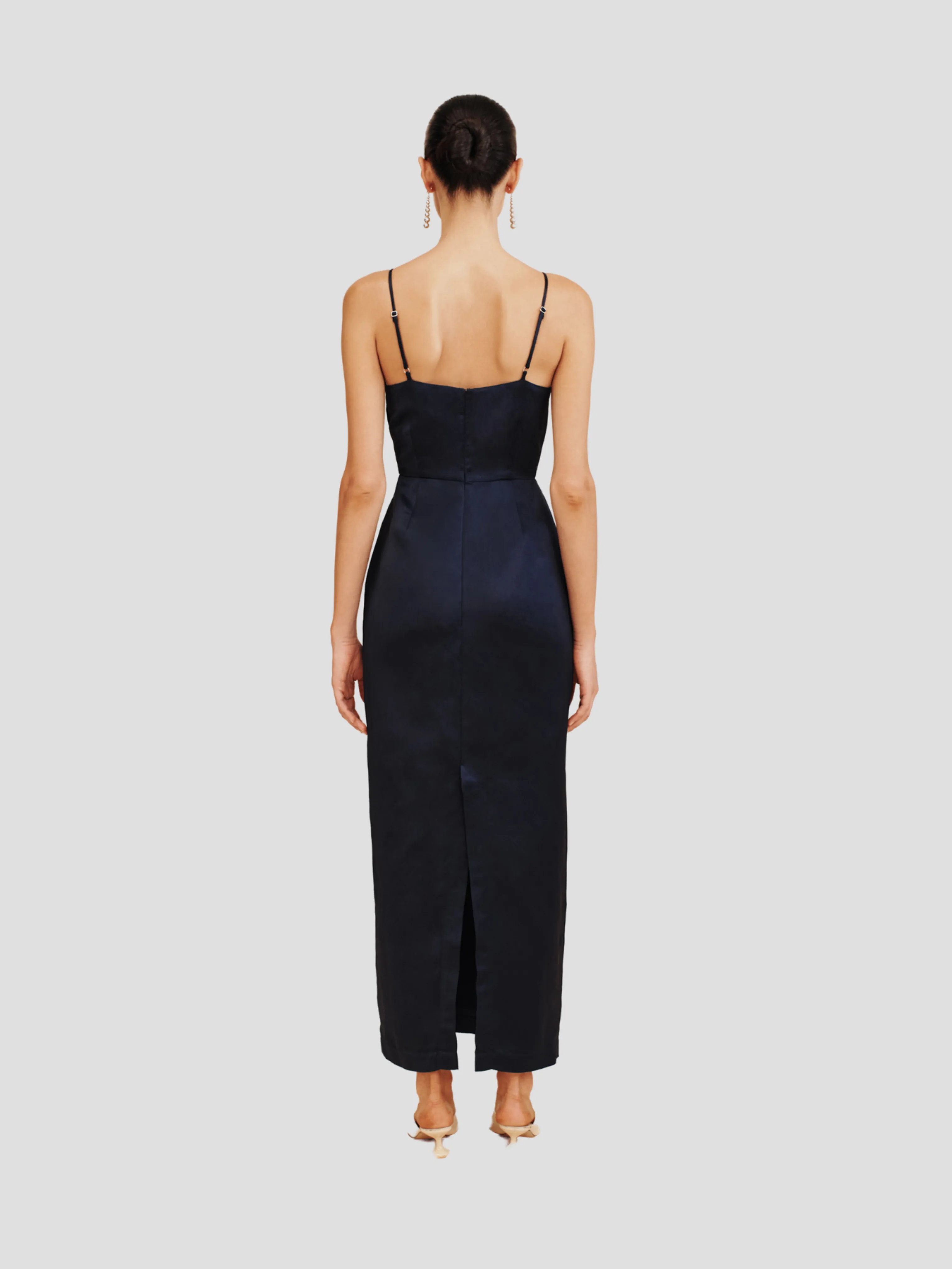 Leila Square-Neck Satin Midi Dress