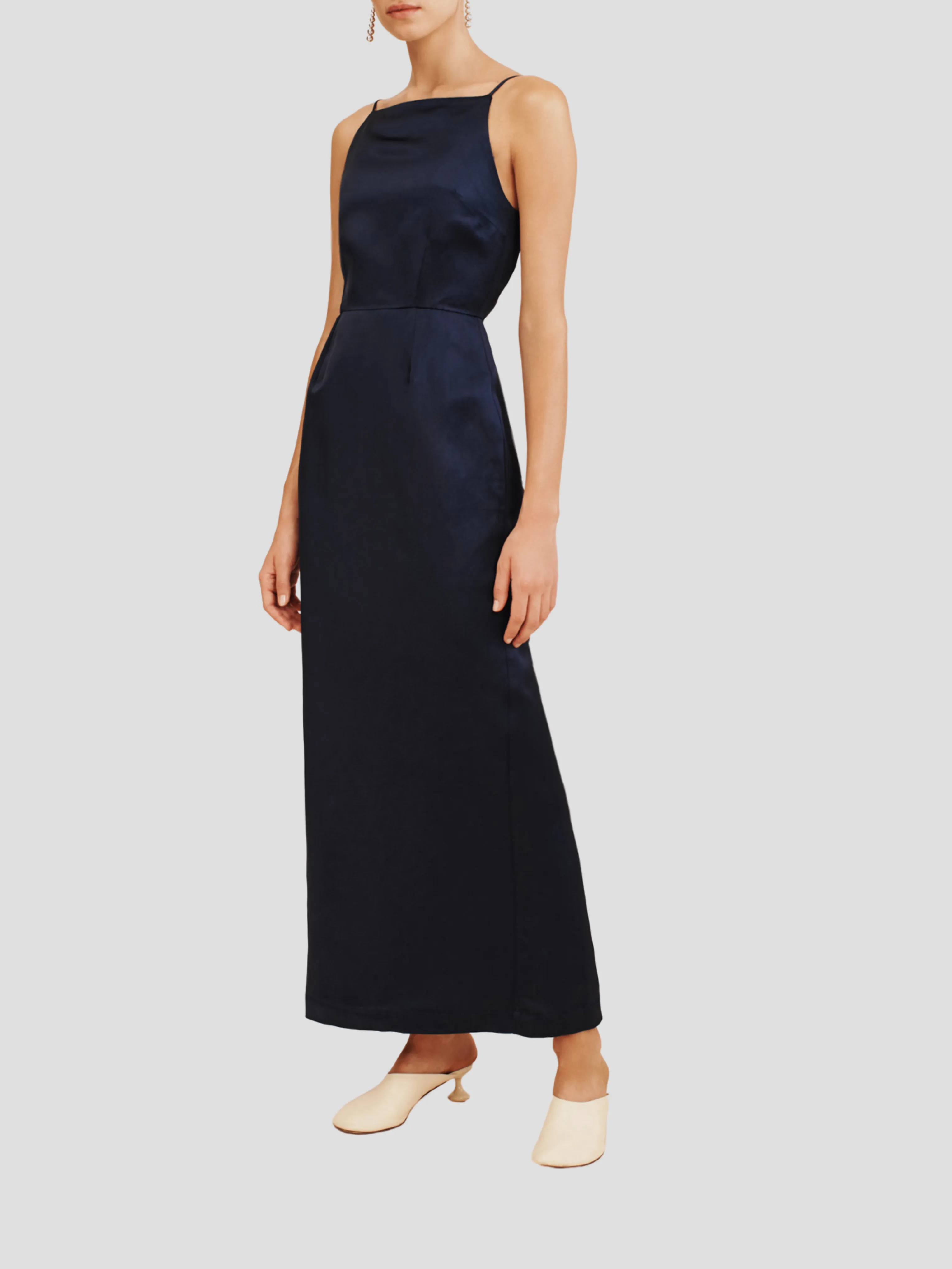 Leila Square-Neck Satin Midi Dress