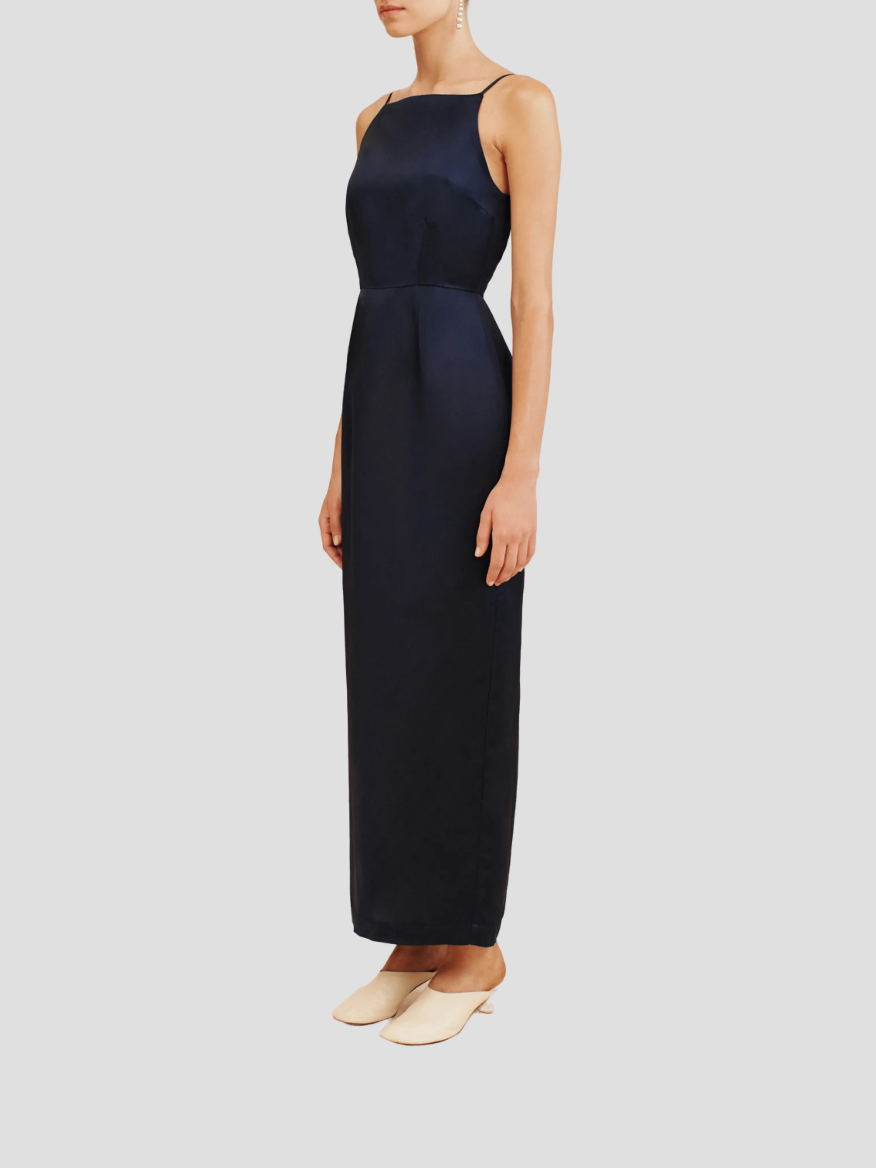 Leila Square-Neck Satin Midi Dress