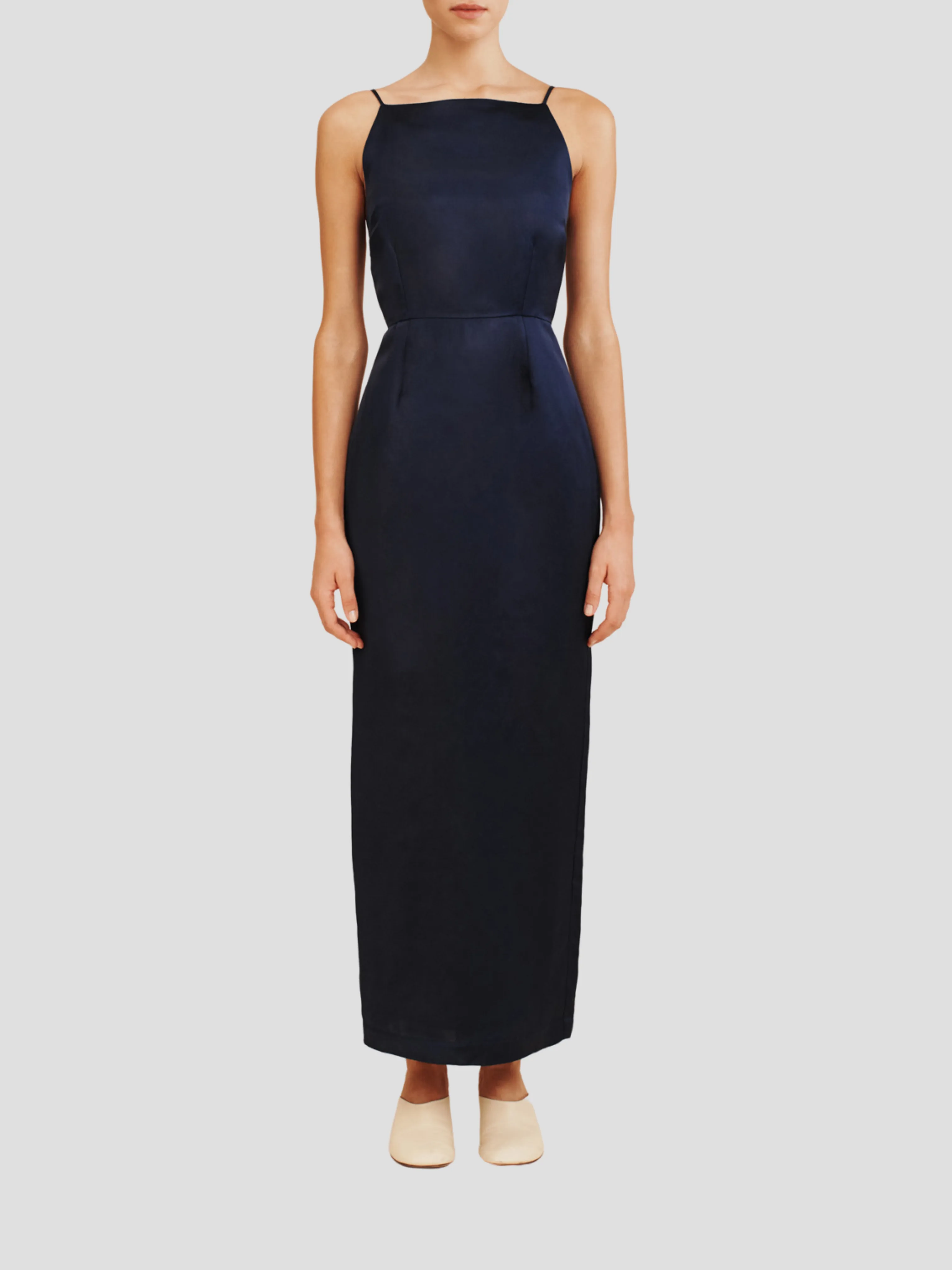 Leila Square-Neck Satin Midi Dress