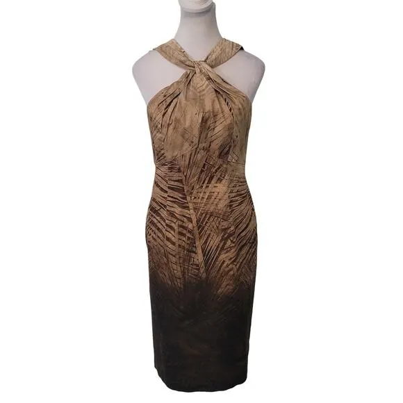 Les Copains Size EST M Sleeveless Twist Halter Top Pencil Dress Brown Ombre