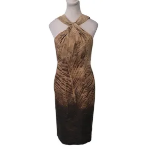Les Copains Size EST M Sleeveless Twist Halter Top Pencil Dress Brown Ombre