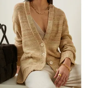 Leset Wool Cashmere Zoe V Neck Cardigan Sweater O/S