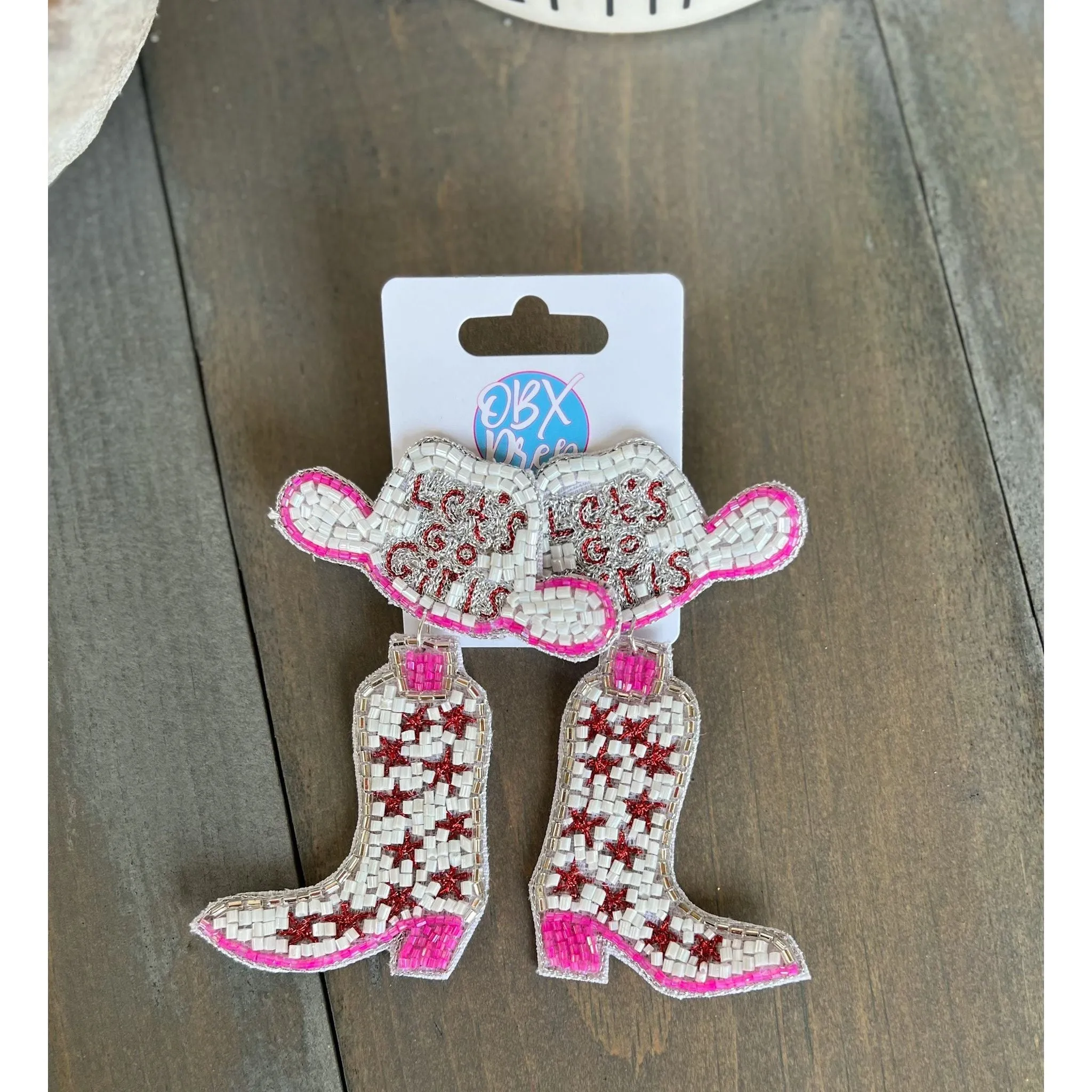 Let's Go Girls Cowgirl Boots and Hat Seed Beaded Dangle Earrings S