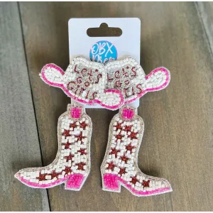 Let's Go Girls Cowgirl Boots and Hat Seed Beaded Dangle Earrings S